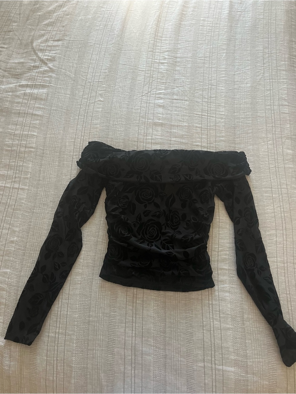 wild fable Black Off-Shoulder Rose Burnout Long Sleeve Top